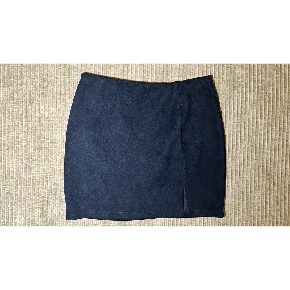 Women’s Canton Walker Black Faux Suede Mini Skirt Side Slit Bodycon Y2K Size S